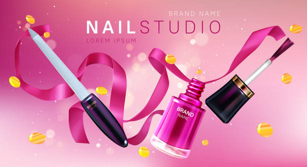 ilustrações de stock, clip art, desenhos animados e ícones de nail studio, manicure salon brand poster - open file