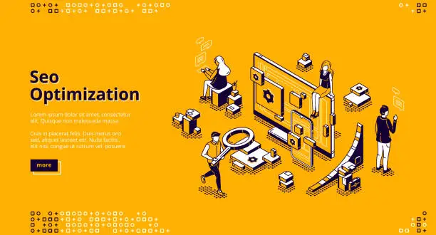 Vector illustration of SEO optimization isometric landing page banner