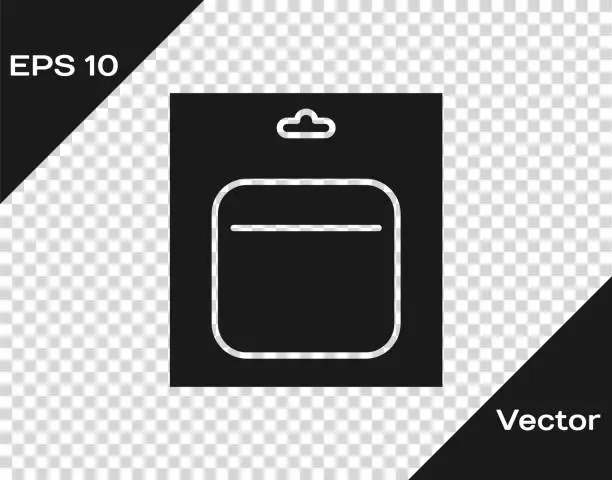 Vector illustration of Black Battery in pack icon isolated on transparent background. Lightning bolt symbol. Vector Illustration