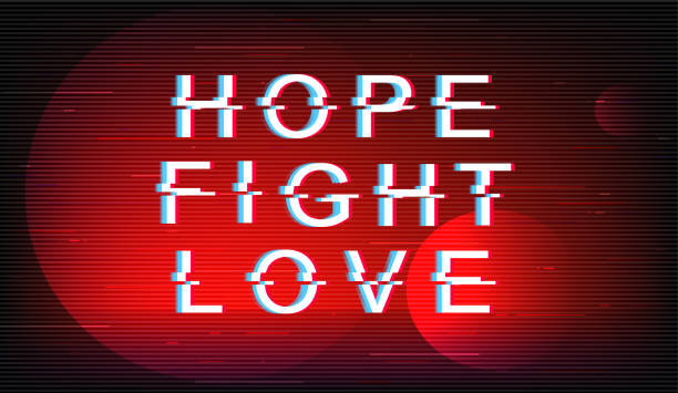 istock Hope, fight, love glitch phrase. Retro futuristic style vector typography on red background. Modern lifestyle text with distortion TV screen effect. Motivational banner design with quote 1224839032