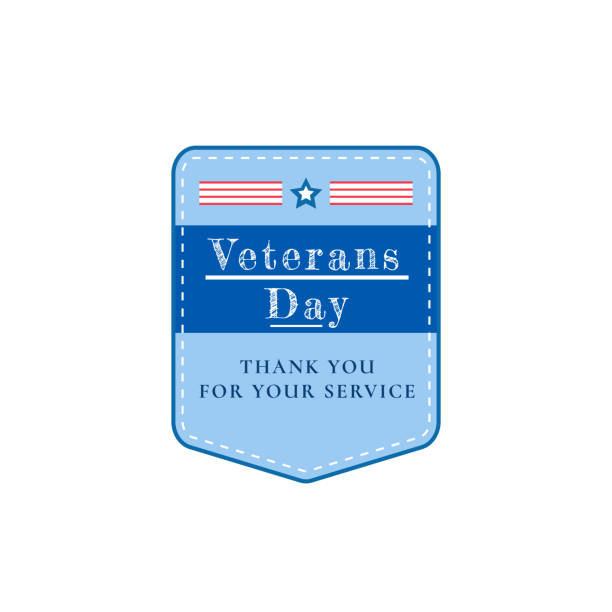 Veterans Day holiday flat color vector badge Veterans Day holiday flat color vector badge. Served soldier and war hero memorial. USA national day sticker. American special ceremony patch. Civil War memory isolated design element veterans day logo stock illustrations