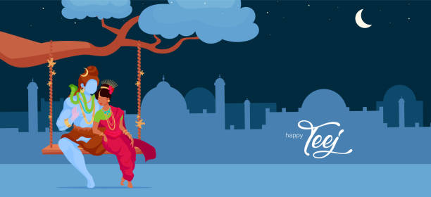 ilustrações, clipart, desenhos animados e ícones de divindade hindu no amor ilustração vetorial de cor plana - parvati