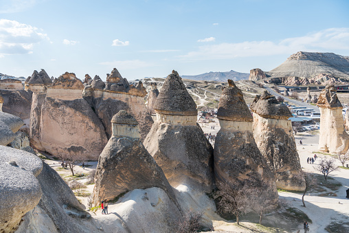 Fairy chimneys in the Pasabag velley or Monks Valley, with  Highly remarkable earth pillars  in Goreme, Cappadocia,Turkey.