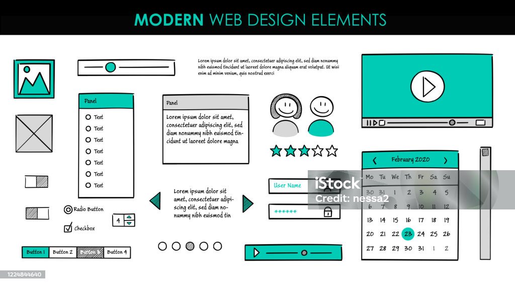 Website Interface Essentials Set Modern Design Elements Page Template Website Ui Ux Design Hand ...