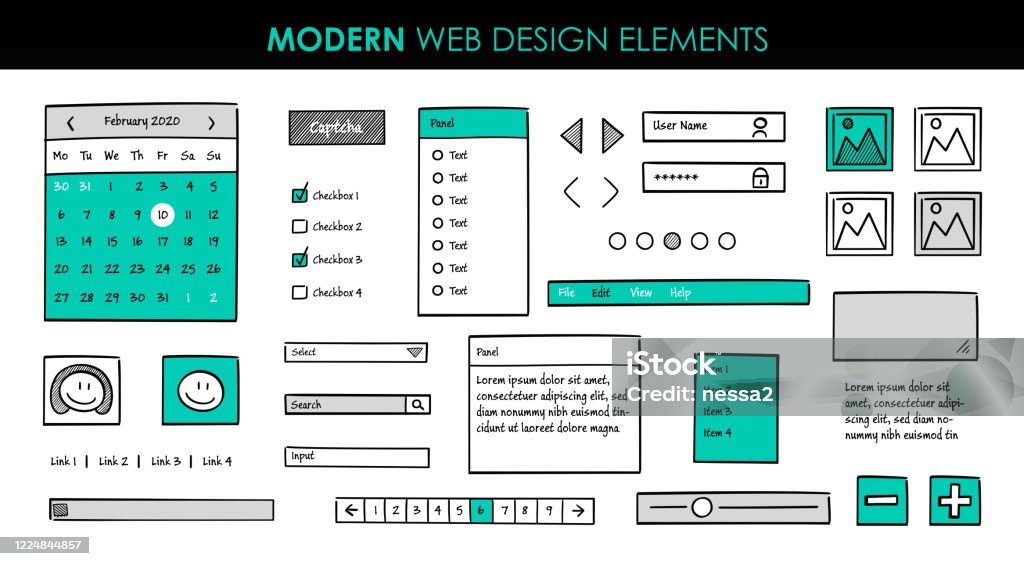 Website Interface Essentials Set Modern Design Elements Page Template Website Ui Ux Design Hand ...