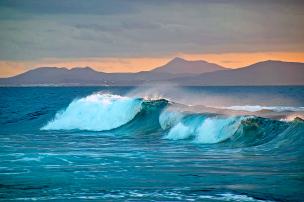 Waves on the coast near Playa Blanca close to Fuerteventura  on the island of Lanzarote, Canary Islands, Spain, Europe