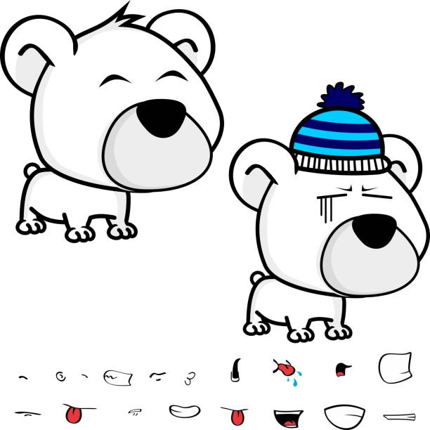cute big head baby polar bear cartoon expressions collection set cute big head baby polar bear cartoon expressions collection set in vector format very easy to edit sad kawaii teddy bear stock illustrations