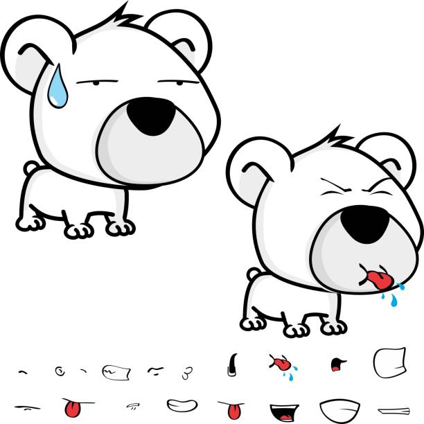 big head baby polar bear cartoon expressions collection set cute big head baby polar bear cartoon expressions collection set in vector format very easy to edit sad kawaii teddy bear stock illustrations