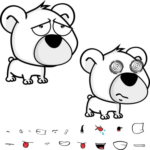 sad big head baby polar bear cartoon expressions collection set cute big head baby polar bear cartoon expressions collection set in vector format very easy to edit sad kawaii teddy bear stock illustrations