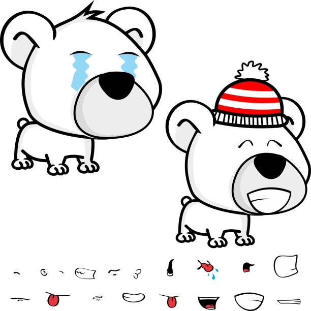 crying big head baby polar bear cartoon expressions collection set cute big head baby polar bear cartoon expressions collection set in vector format very easy to edit sad kawaii teddy bear stock illustrations