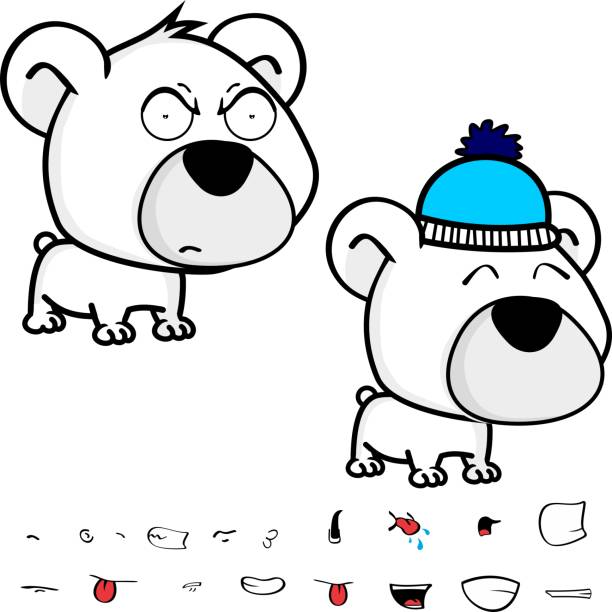 grumpy big head baby polar bear cartoon expressions collection set cute big head baby polar bear cartoon expressions collection set in vector format very easy to edit sad kawaii teddy bear stock illustrations