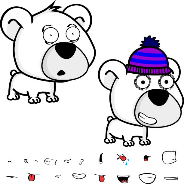 smiling big head baby polar bear cartoon expressions collection set cute big head baby polar bear cartoon expressions collection set in vector format very easy to edit sad kawaii teddy bear stock illustrations