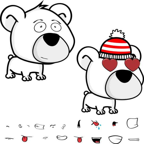 inlove big head baby polar bear cartoon expressions collection set cute big head baby polar bear cartoon expressions collection set in vector format very easy to edit sad kawaii teddy bear stock illustrations