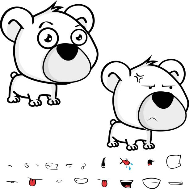 sweet big head baby polar bear cartoon expressions collection set cute big head baby polar bear cartoon expressions collection set in vector format very easy to edit sad kawaii teddy bear stock illustrations