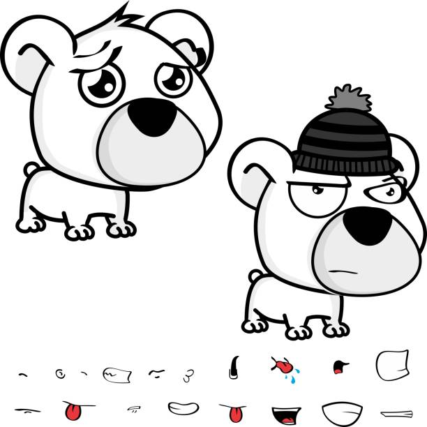 grumpy cute big head baby polar bear cartoon expressions collection set cute big head baby polar bear cartoon expressions collection set in vector format very easy to edit sad kawaii teddy bear stock illustrations