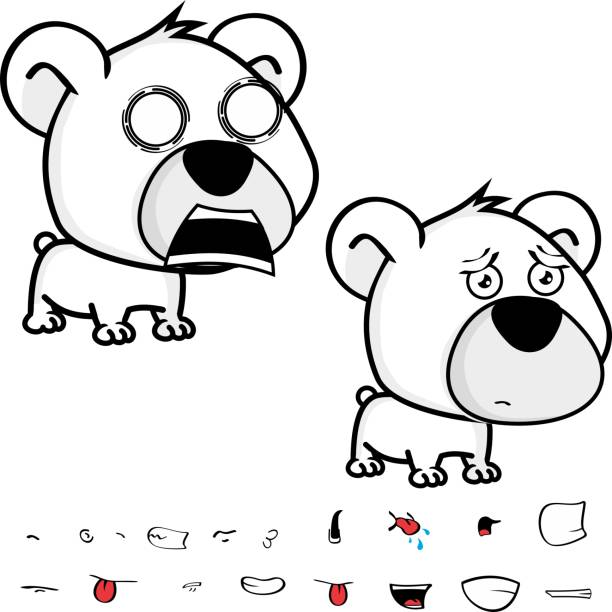 kawaii big head baby polar bear cartoon expressions collection set cute big head baby polar bear cartoon expressions collection set in vector format very easy to edit sad kawaii teddy bear stock illustrations