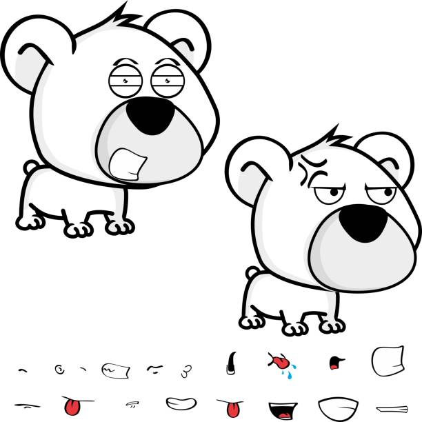 angry big head baby polar bear cartoon expressions collection set cute big head baby polar bear cartoon expressions collection set in vector format very easy to edit sad kawaii teddy bear stock illustrations