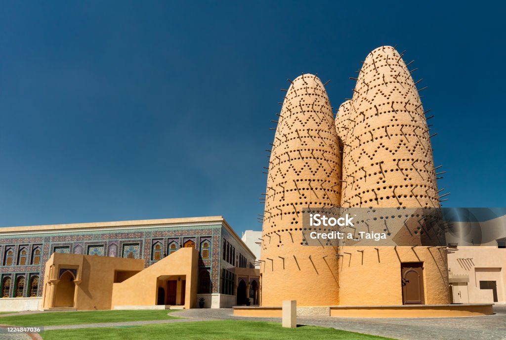 Popular landmarks of Doha - Mosque and birdhouse in Doha village, Oatar Qatar Stock Photo