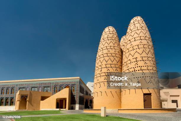 Popular Landmarks Of Doha Mosque And Birdhouse In Doha Village Oatar Stock Photo - Download Image Now