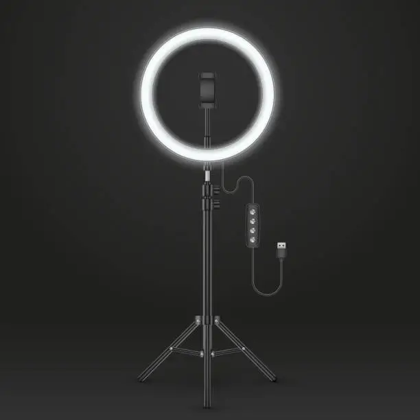 Vector illustration of Studio lamp light ring or LED selfie lamp