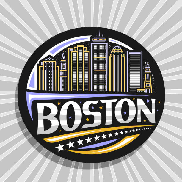 ilustrações de stock, clip art, desenhos animados e ícones de vector sign for boston - boston skyline night silhouette