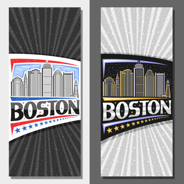 вектор вертикальных макетов для бостона - boston skyline night silhouette stock illustrations