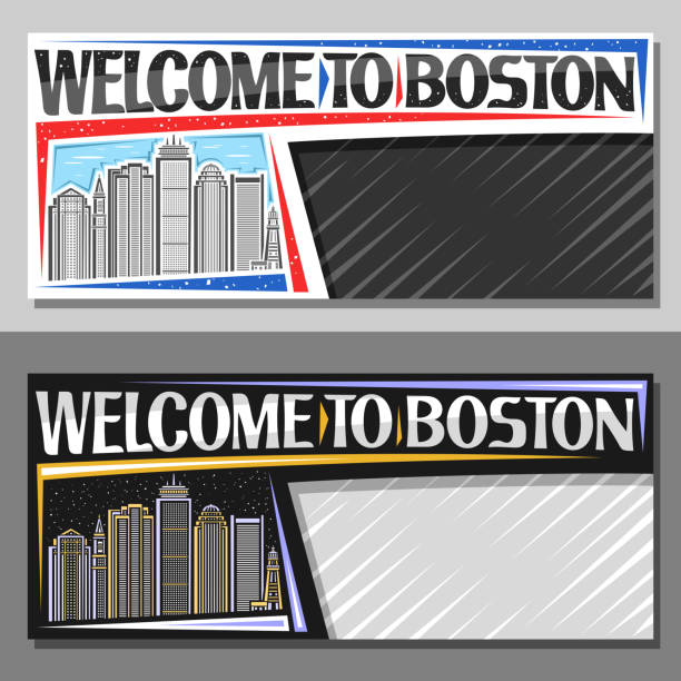 векторные макеты для бостона - boston skyline night silhouette stock illustrations