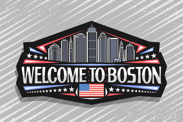 вектор этикетки для бостона - boston skyline night silhouette stock illustrations