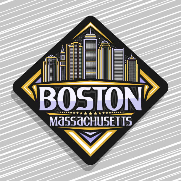 векторный знак для бостона - boston skyline night silhouette stock illustrations