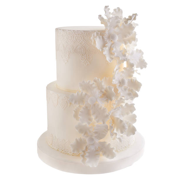 Wedding cake with sugar magnolias stock photo