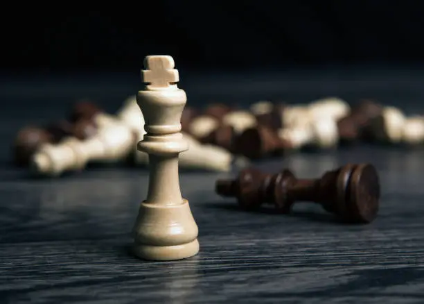 Photo of chess kings on wooden background closeup