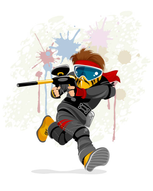 Running paintball player Vector illustration of a running paintball player paintballing stock illustrations