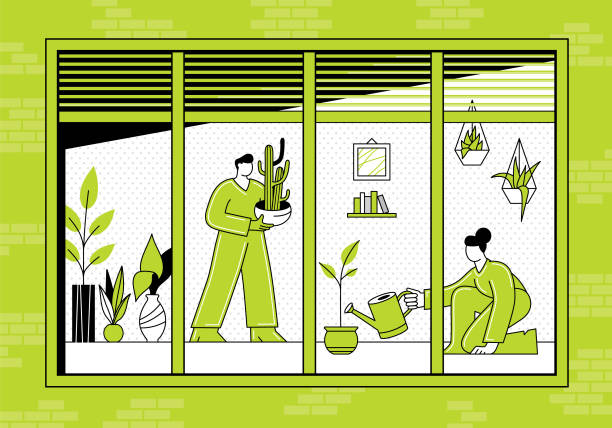 ilustrações, clipart, desenhos animados e ícones de jardinagem interior - greenhouse house built structure green