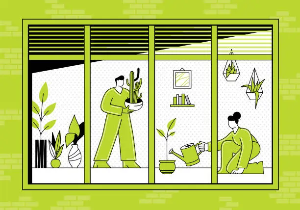 Vector illustration of Indoor gardening