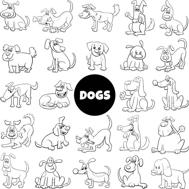 Black And White Cartoon Dog Characters Big Set Stock Illustration -  Download Image Now - Dog, Soccer Wives and Girlfriends, Tail - iStock