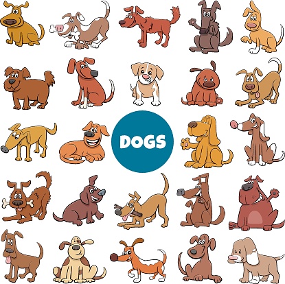 Cartoon Illustration of Dogs and Puppies Pet Animal Characters Big Set