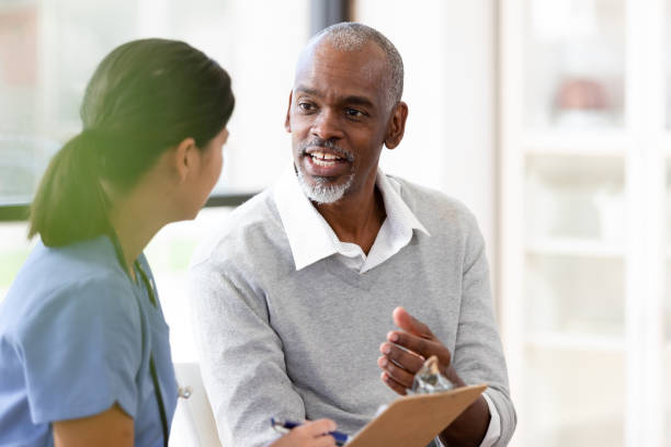 istock When nurse asks question, senior man gives emphatic answer 1224859650