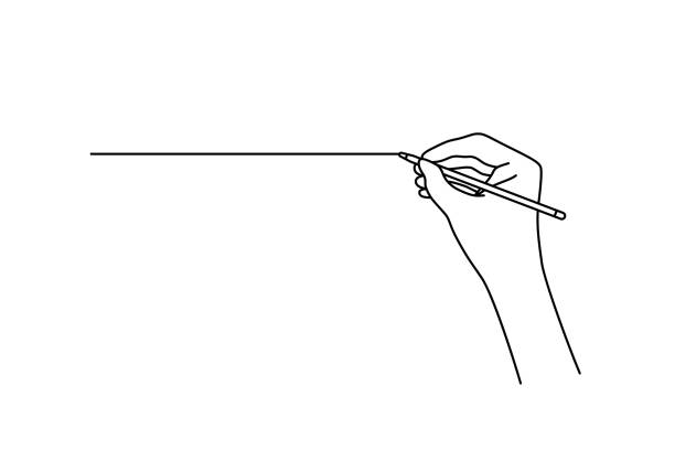 linear hand drawing a straight line linear hand drawing a straight line. concept of handwritten art by woman arm, writing ink paperwork and deal, planning study student. black contour graphic thin line design on white background design professional illustrations stock illustrations