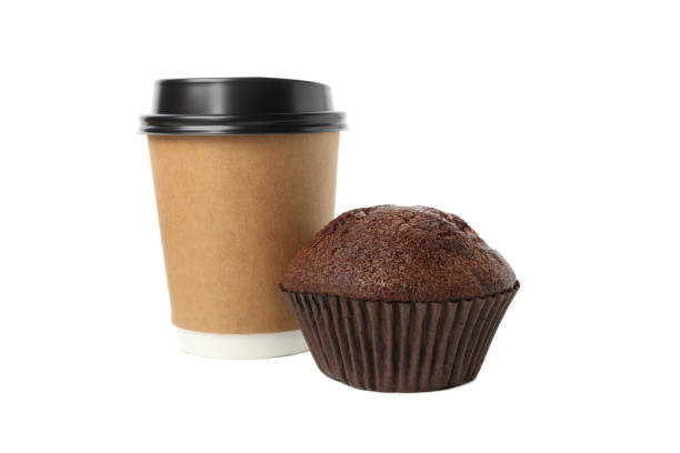 istock Paper cup and chocolate muffin isolated on white background 1224860264
