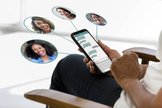 istock Woman participates in group text 1224860278
