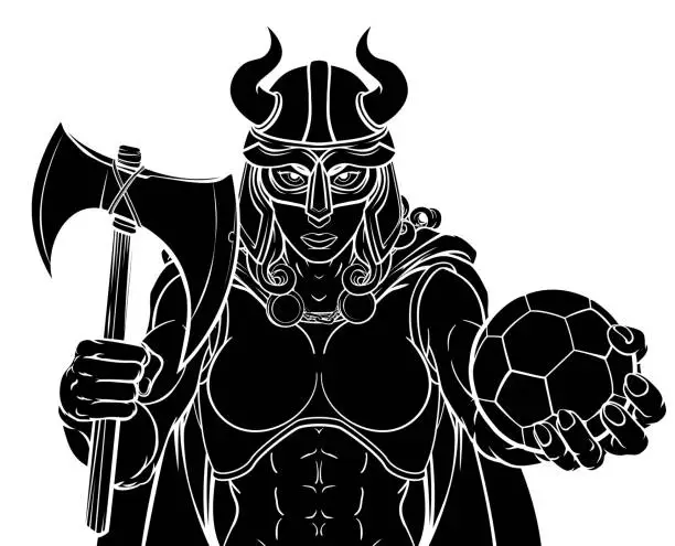 Vector illustration of Viking Female Gladiator Soccer Warrior Woman