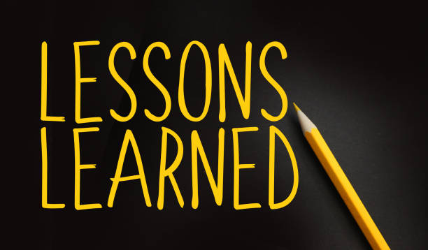 istock Lessons Learned text in yellow on black and pencil besides. Education or risk management in business concept 1224864569