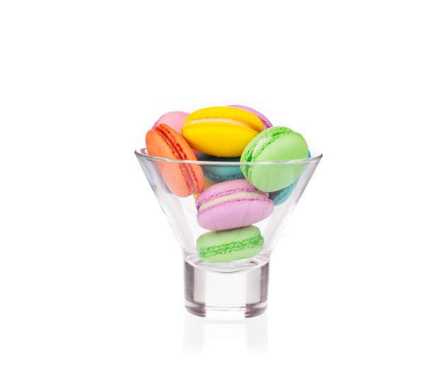 istock Stack of colorful macaroon cakes in a glass bowl. 1224864813