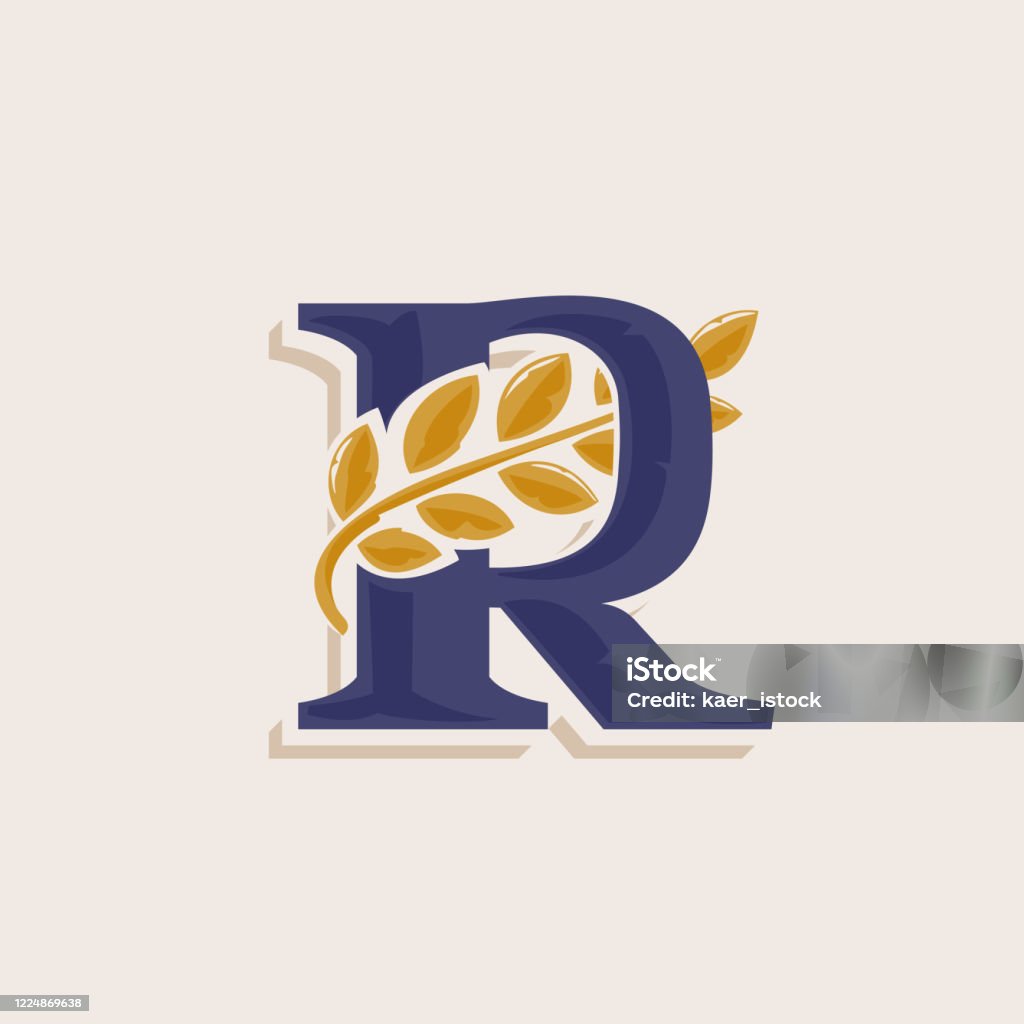 Letter R Logo With Laurel Wreath Classic Serif Font With Line ...
