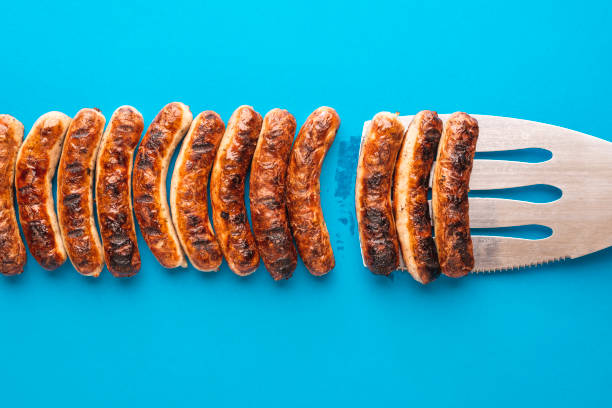 Grilled german sausages. Nuremberger bratwurst.