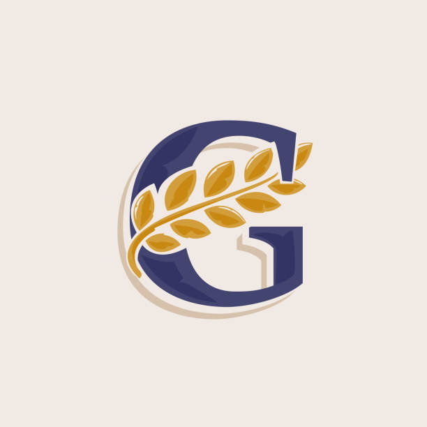 Letter G logo with laurel wreath. Classic serif font with line shadow. Vector icon perfect for boutique labels, sport posters, luxury identity, etc. g star stock illustrations