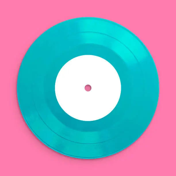 Vinyl Record Music, close up, blank for customisation of label, isolated and presented in punchy pastel colors, for nostalgic retro creative design