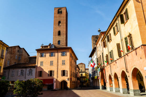 Piazza Duomo in Alba (Cuneo, Piedmont, Italy). stock photo