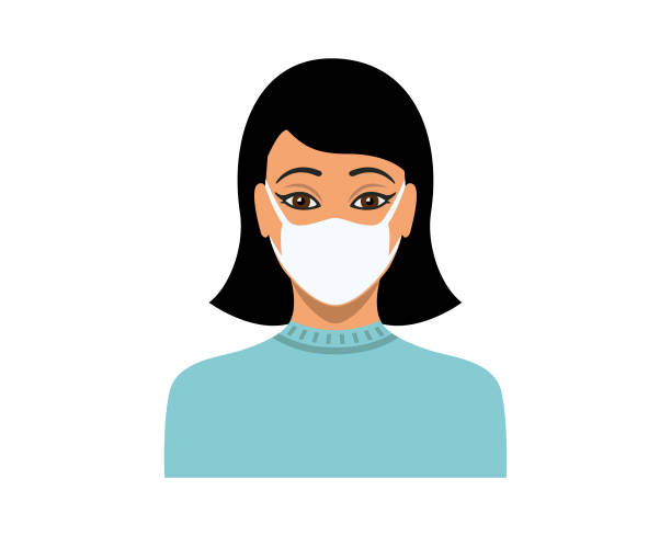 młoda kobieta ubrana w ochronną medyczną maskę na twarz wektor - beautiful contemporary close up brown eyes stock illustrations