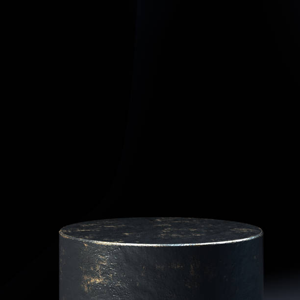 istock Product display platform. Black and gold textured Object placement background. Empty cylinder podium isolated. 3d rendering. 1224883955